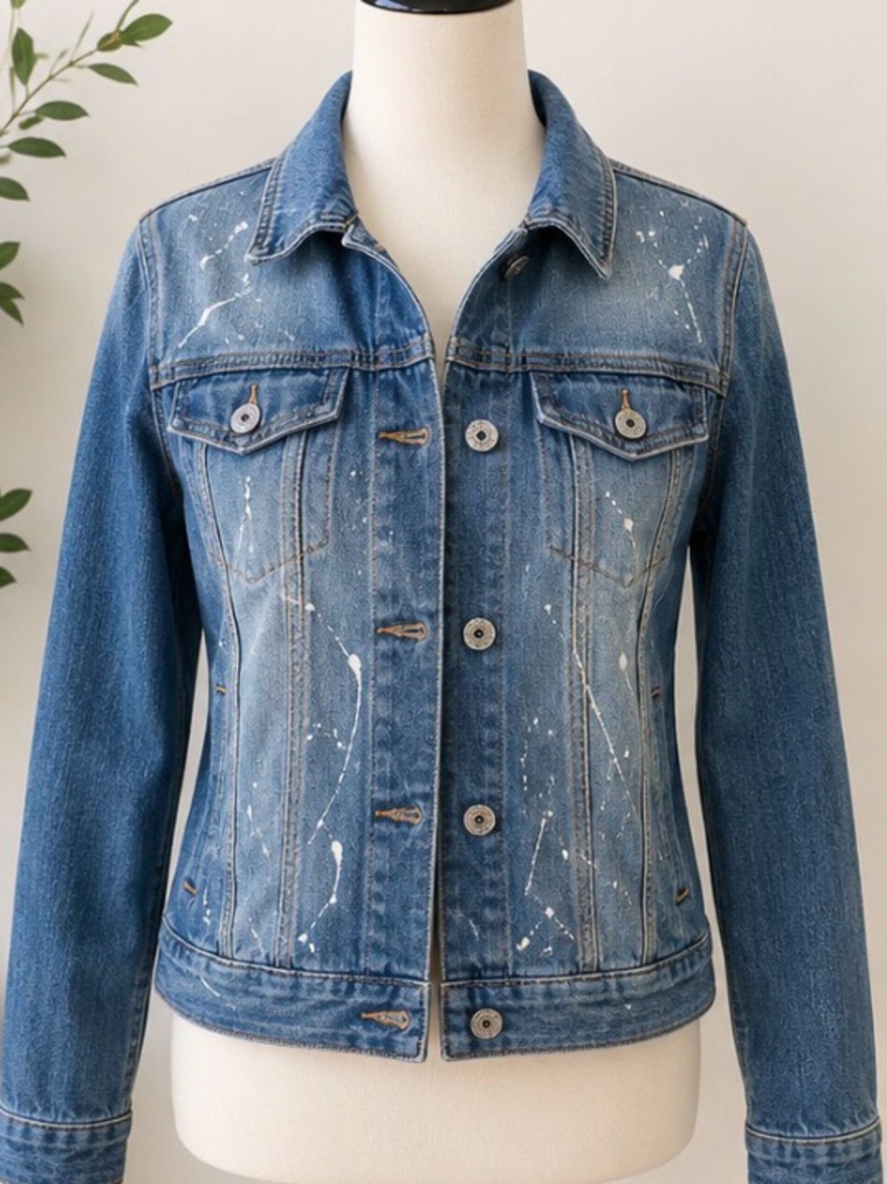Vanilla Star Blue Denim Paint-Splatter Jacket